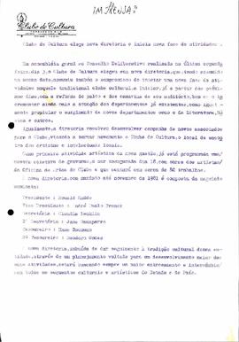 Nota - Apresentação da nova diretoria do Clube