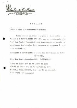 Nota - Curso sobre a Ásia e o reordenamento mundial