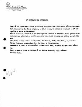 Nota - 5º Centenário da morte de Gutenberg