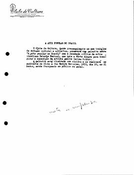 Nota - Palestra sobre Arte Popular com o crítico Roberto Pontual