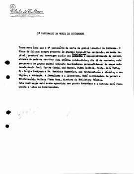 Nota - 5º Centenário da morte de Gutenberg