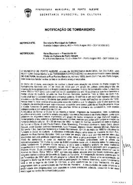 Notificação de Tombamento do Clube de Cultura