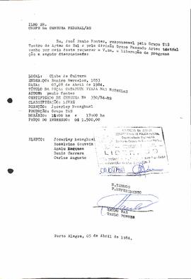 Requisição para apresentação da peça Cataplum viaja nas estrelas