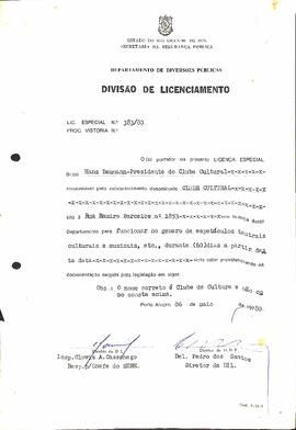 Licença para funcionamento do Clube de Cultura