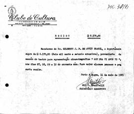 Recibo de cessão do teatro - exibição do filme Deu Pra Ti Anos 70