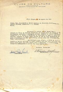 Oficio Clube de Cultura - cedencia de espaco