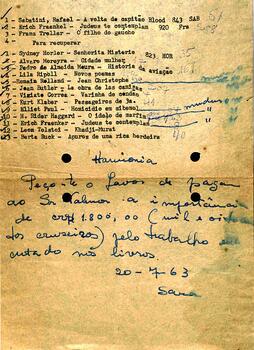 Bilhete lista de livros