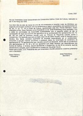 Ata de reunião do Condomínio Edifício Clube de Cultura - 12/03/1996