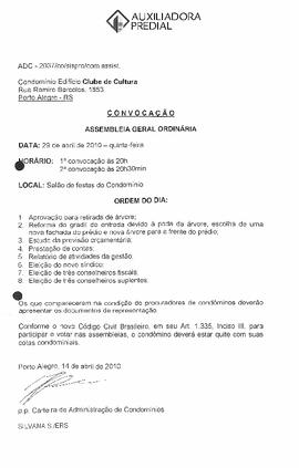 Convocação Reunião Condomínio - 29/04/2010