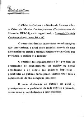 Curso de História Contemporânea - anos 80 e 90