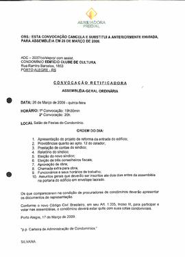 Convocação Reunião Condomínio (retificadora) - 26/03/2009