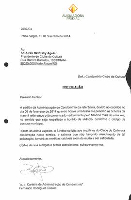 Notificação ao Condomínio - 10/02/2014
