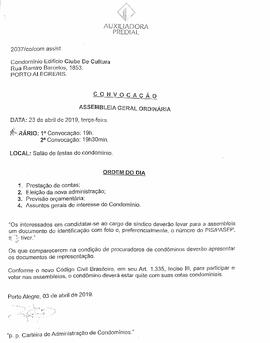 Convocação Reunião Condomínio - 23/04/2019
